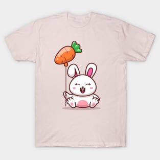 Cute Rabbit Holding Carrot Balloon T-Shirt